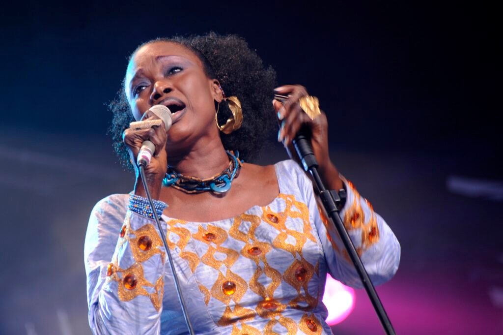 Oumou Sangaré dressed in majestic traditional attire